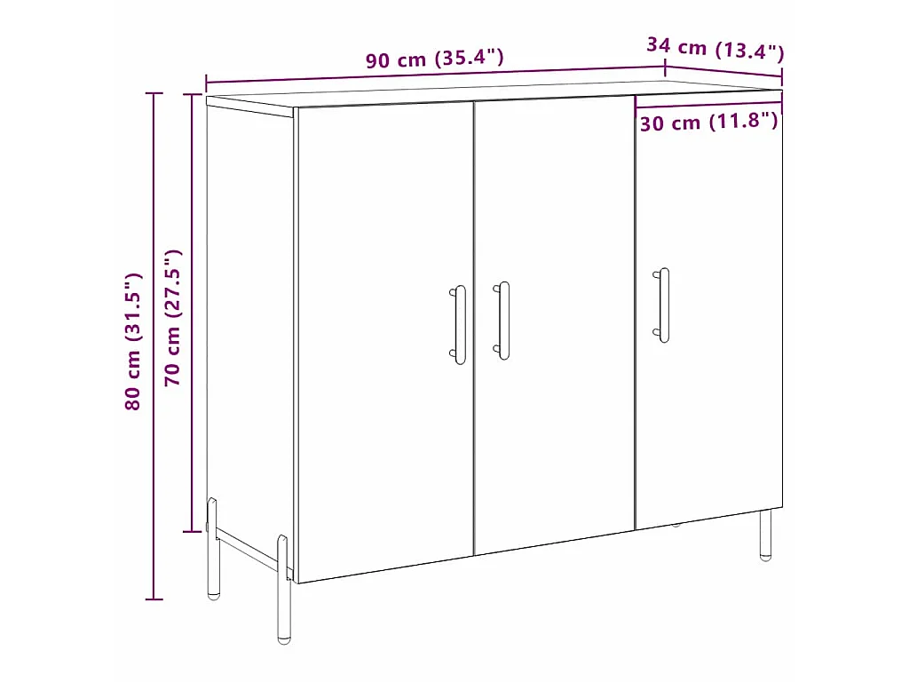 Buffet Bois ancien 90 x 34 x 80 cm Bois d'ingénierie