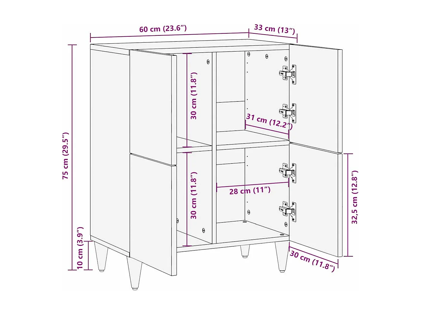 Buffet avec porte Marron 60 x 33 x 75 cm Bois de mangue massif