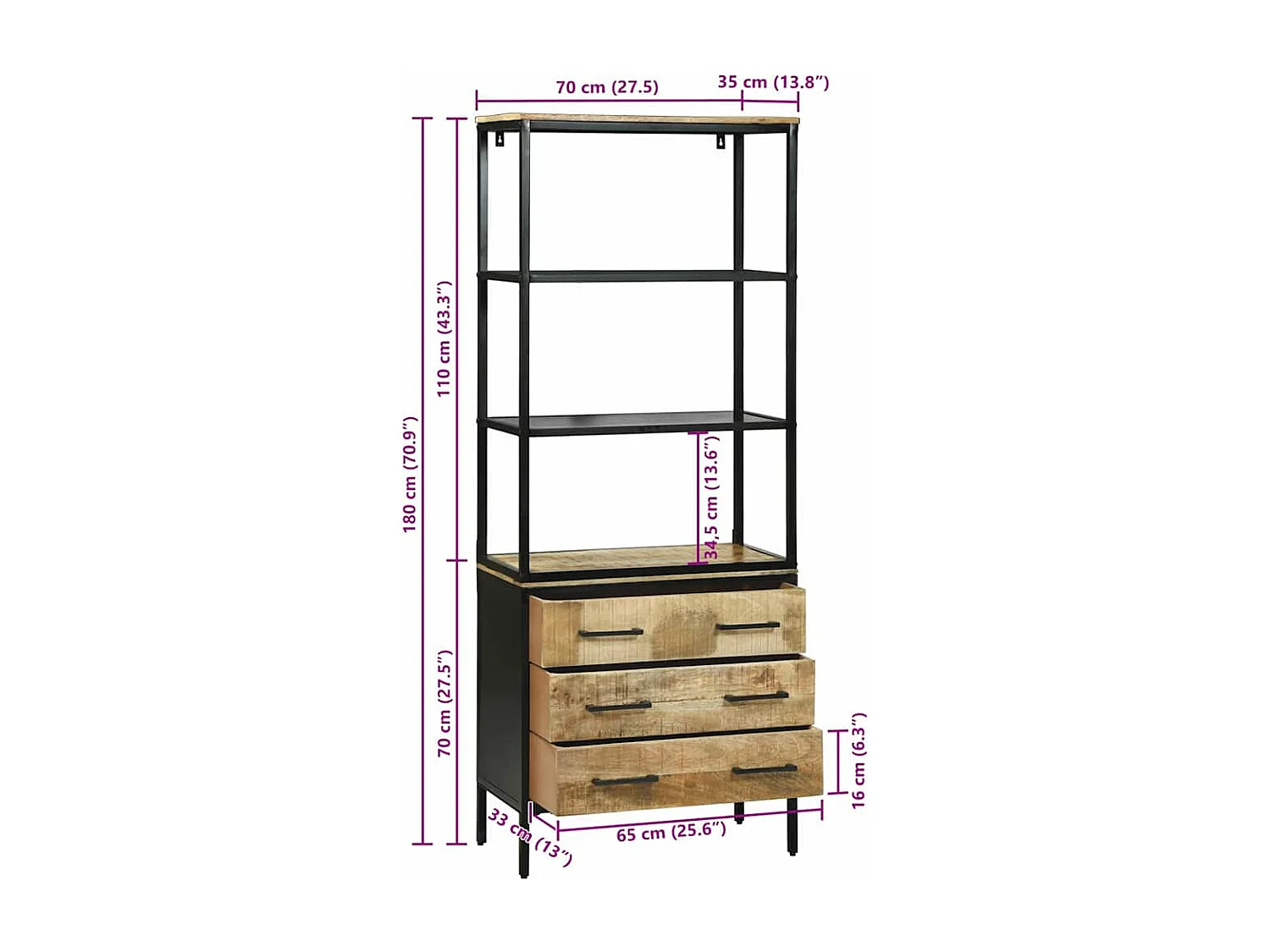 Haut Armoire Marron 70 x 35 x 180 cm Bois de manguier massif