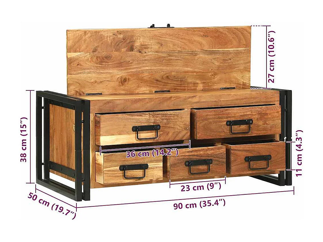 Table basse Marron 90 x 50 x 38 cm Bois d'acacia massif