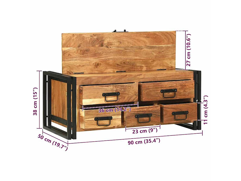 Table basse Marron 90 x 50 x 38 cm Bois d'Acacia Massif