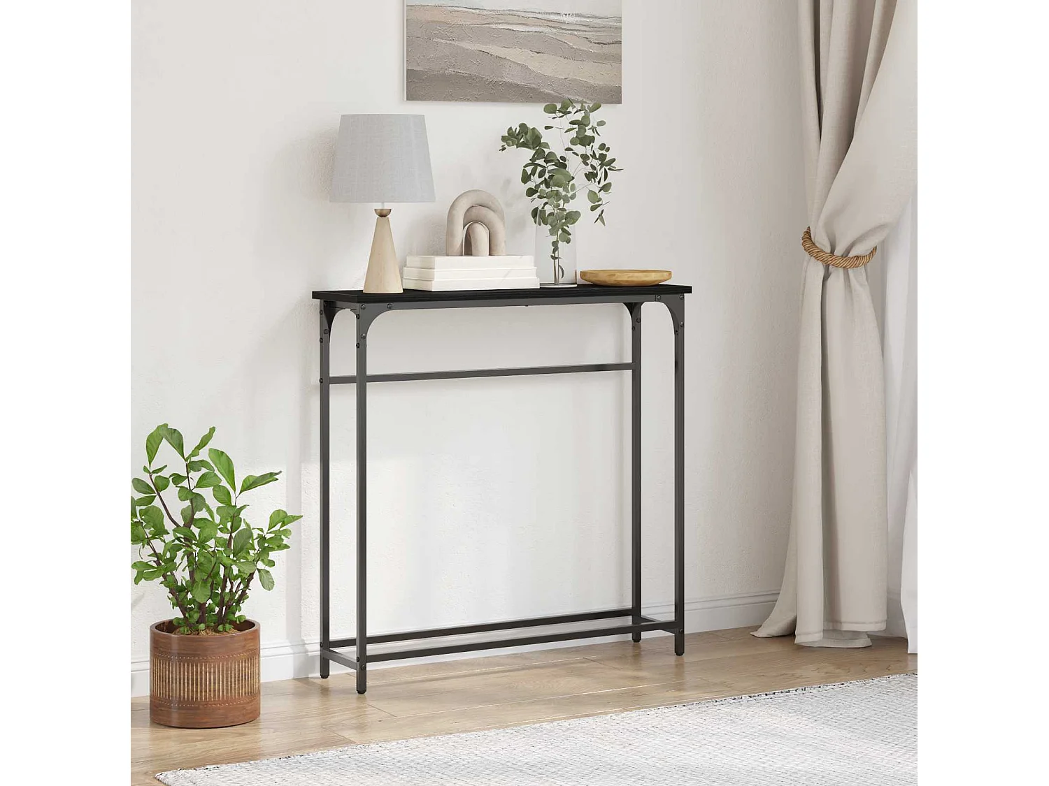 Konsolentisch mit Regal Schwarz Eichen-Optik 75 x 19,5 x 75 cm