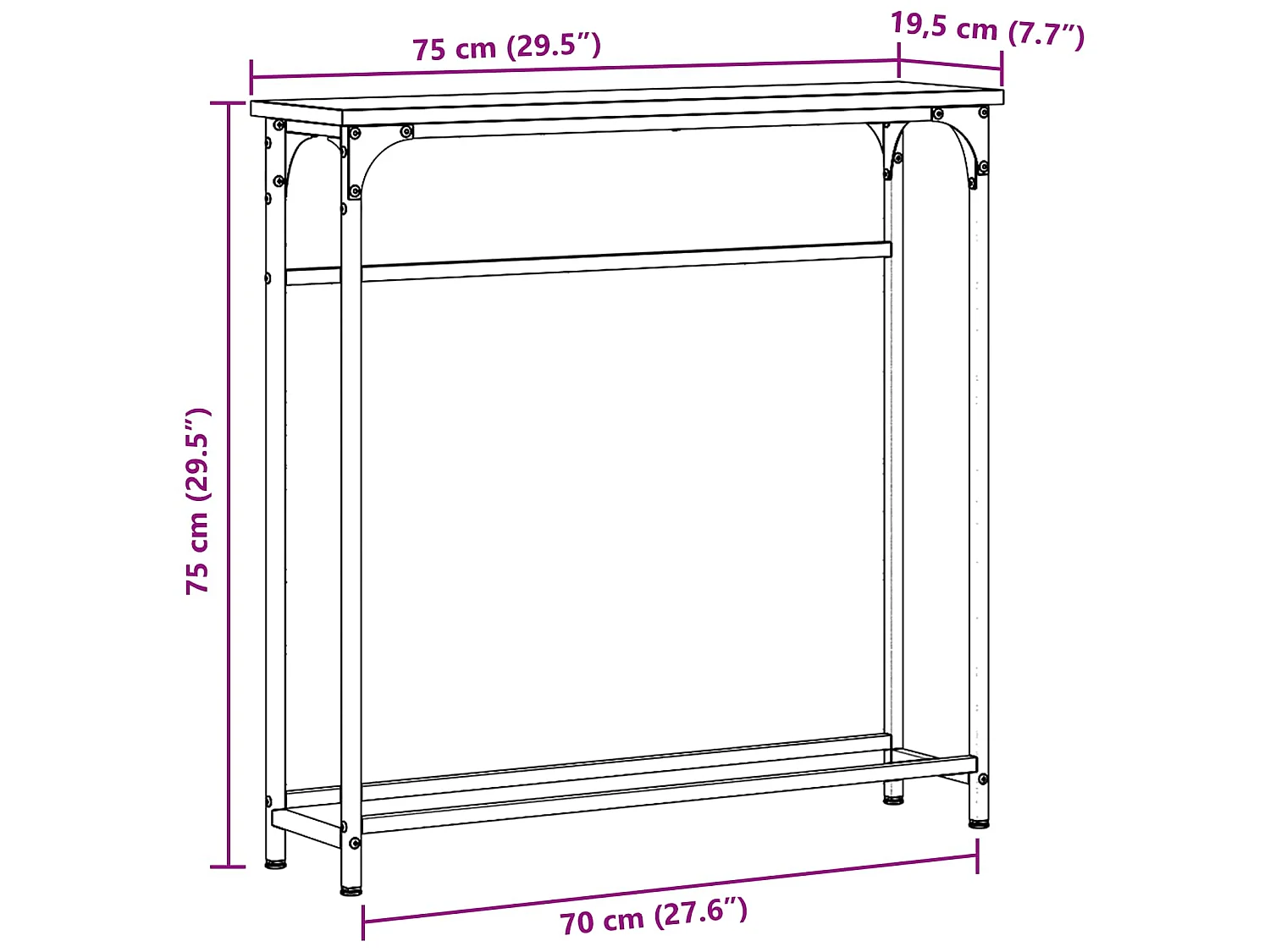 Konsolentisch mit Regal Schwarz Eichen-Optik 75 x 19,5 x 75 cm