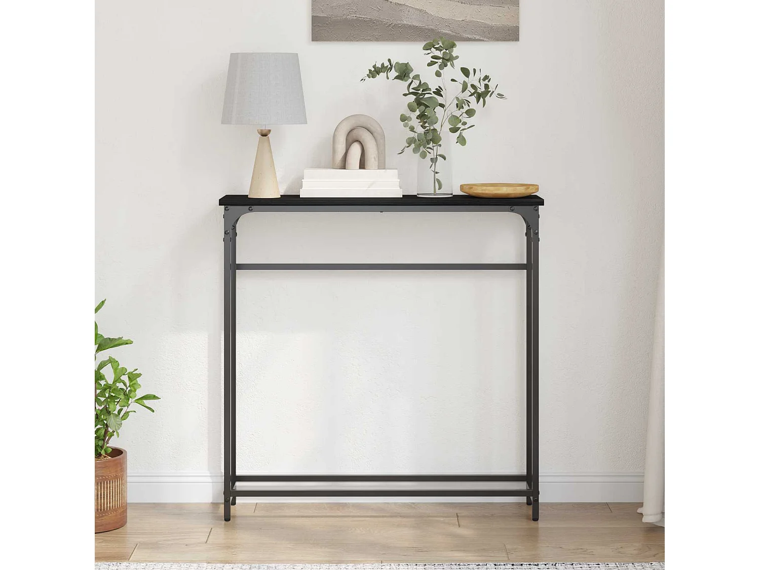 Konsolentisch mit Regal Schwarz Eichen-Optik 75 x 19,5 x 75 cm