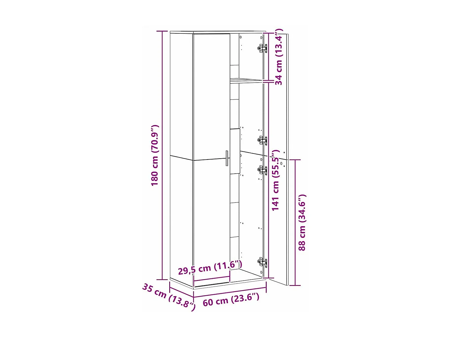 Highboard Altholz 60 x 35 x 180 cm Holzwerkstoff