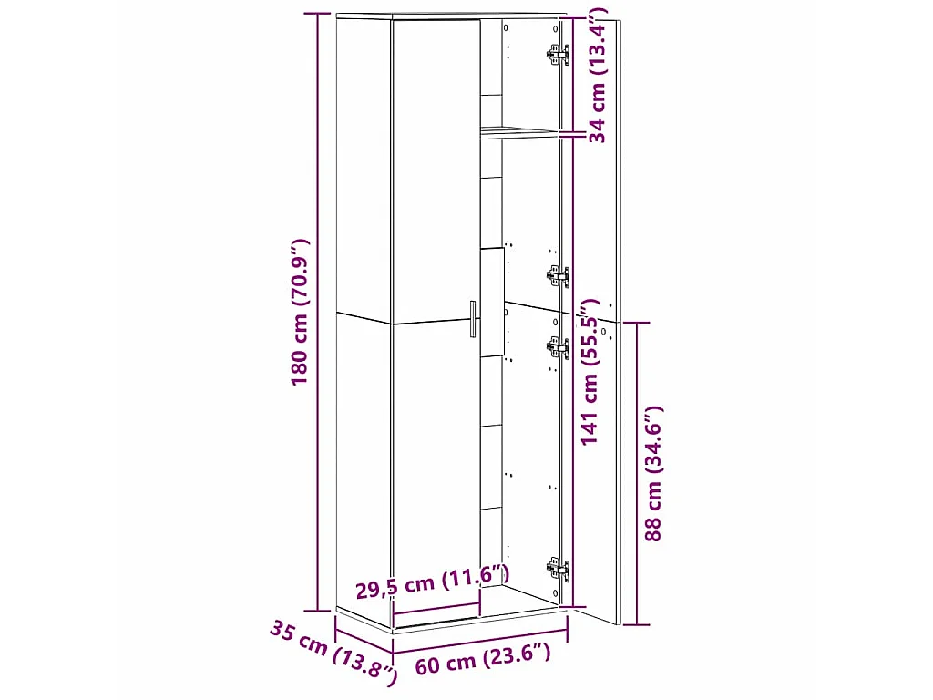 Highboard Altholz 60 x 35 x 180 cm Holzwerkstoff
