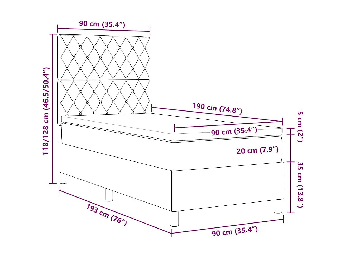 Boxspringbed met matras Lichtgrijs 90 x 190 cm Stof