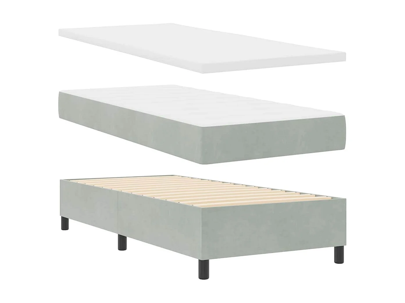 Letto a molle con materasso Grigio chiaro 90 x 190 cm Tessuto