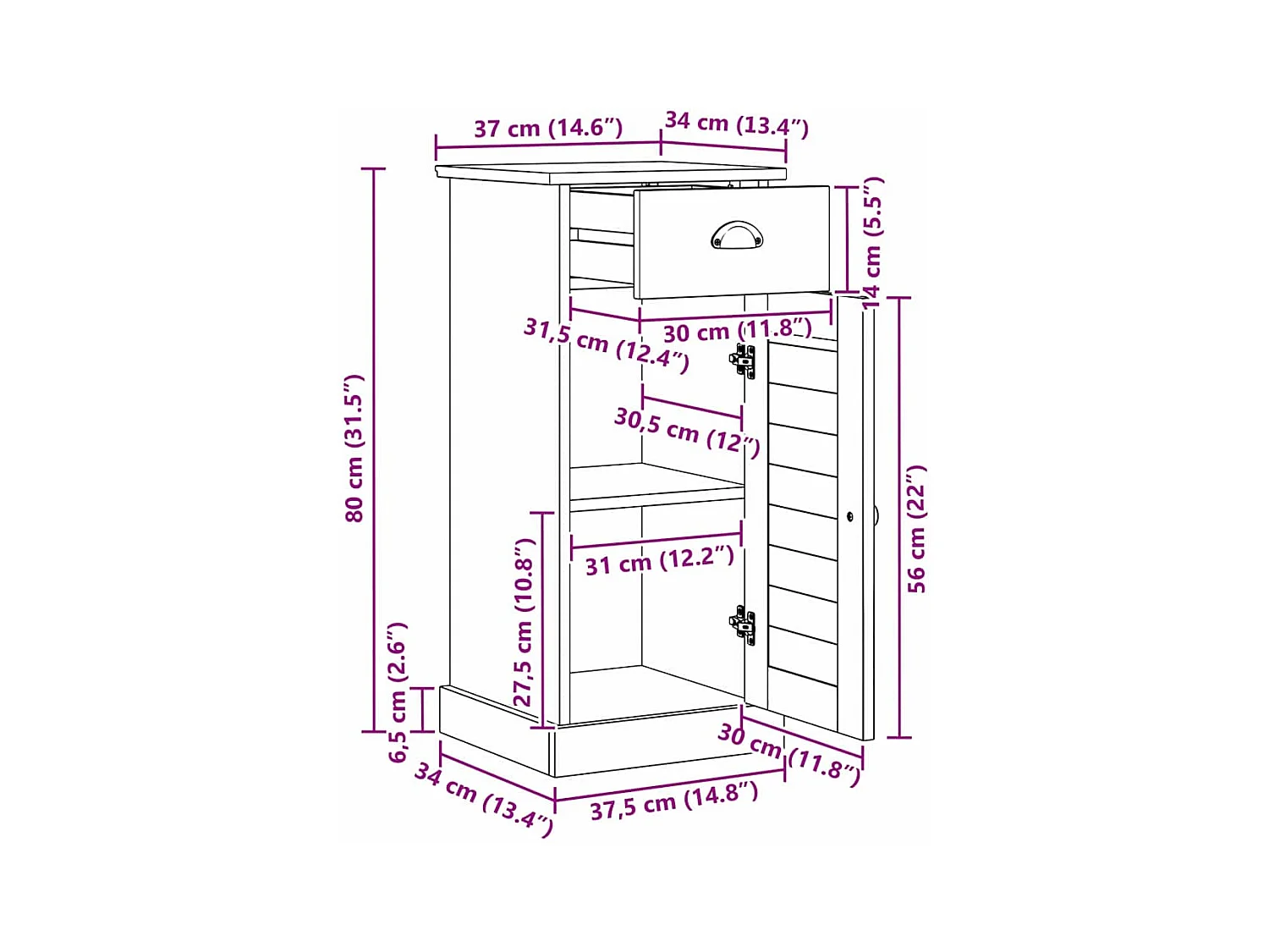 Badezimmerschrank mit Regal VIGO Honigbraun 37,5 x 34 x 80 cm