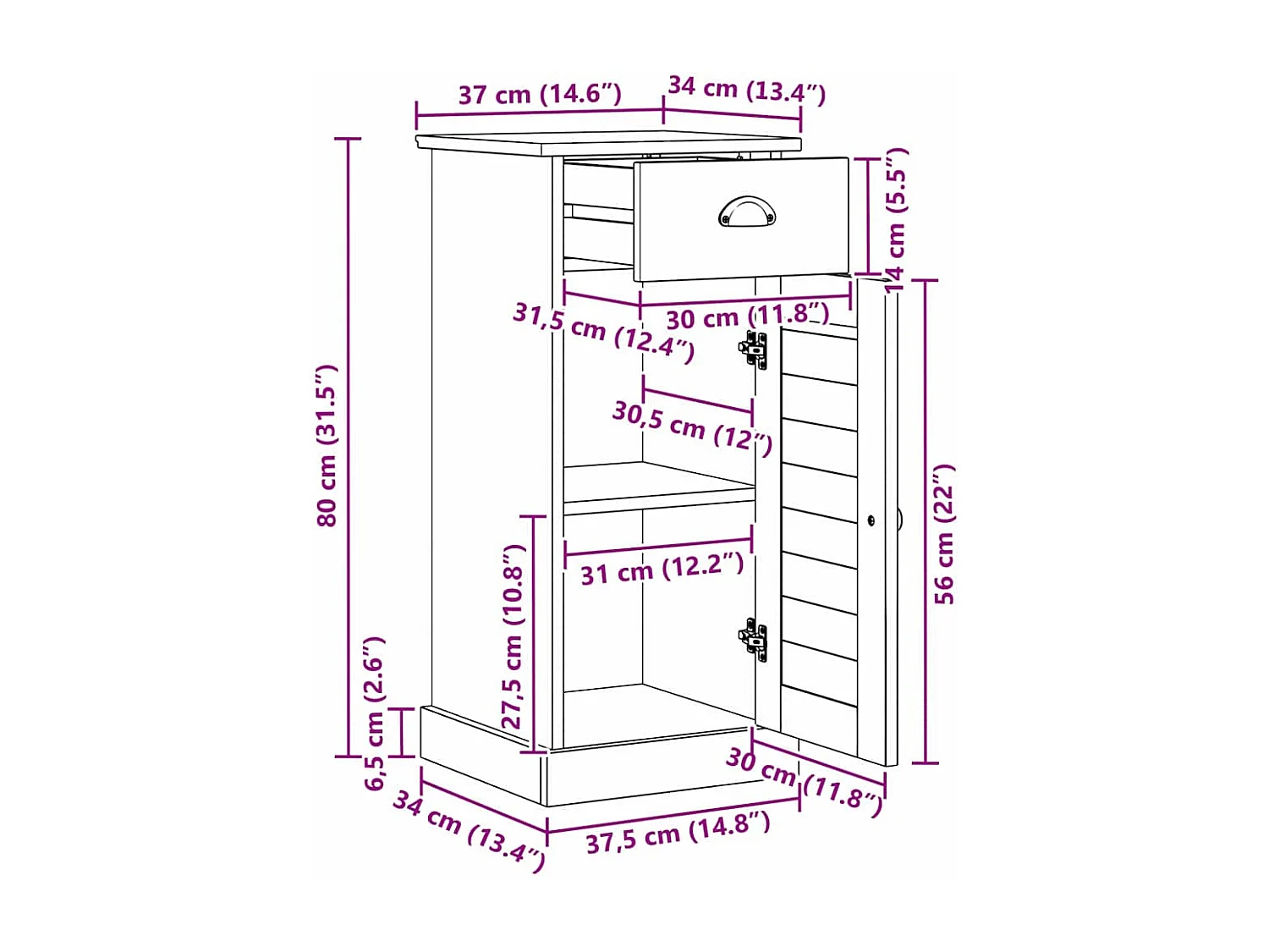 Meuble de Salle de Bain VIGO marron miel 37,5 x 34 x 80 cm