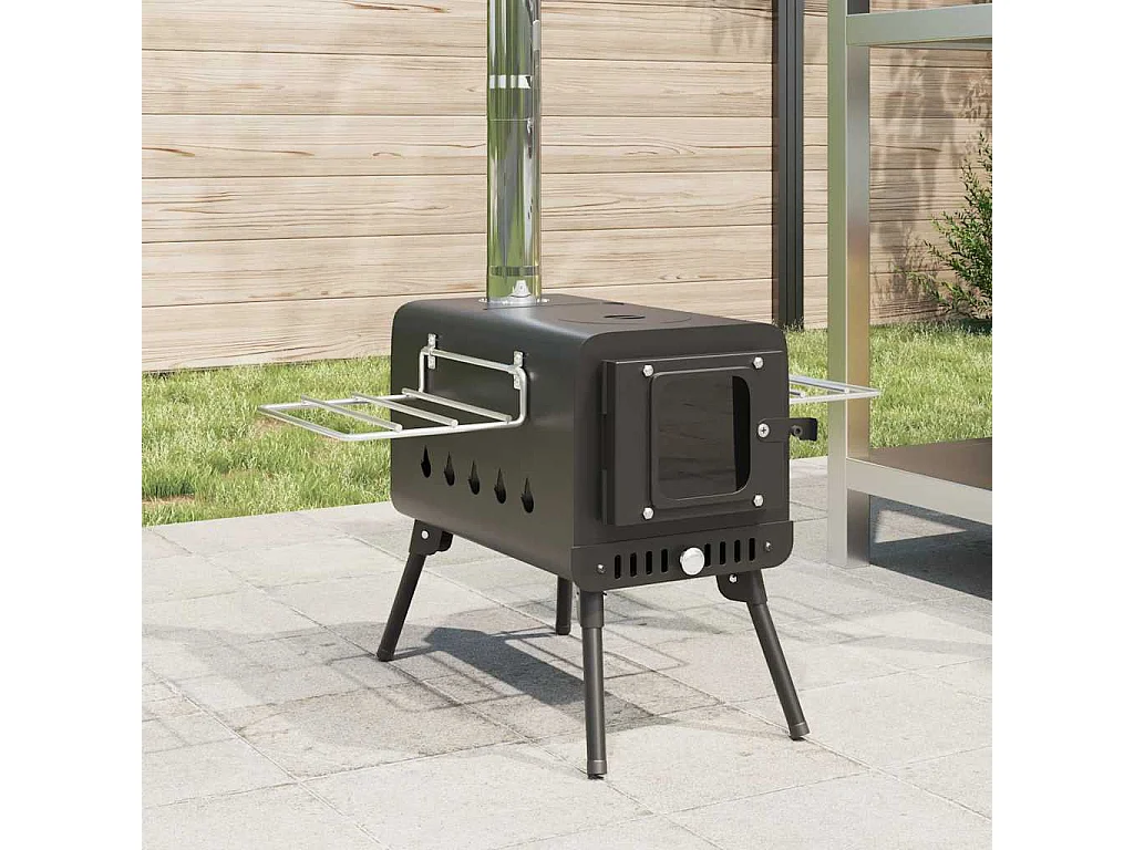 Zeltofen Holz mit Rauchabzug und Klappbeinen Schwarz Stahl