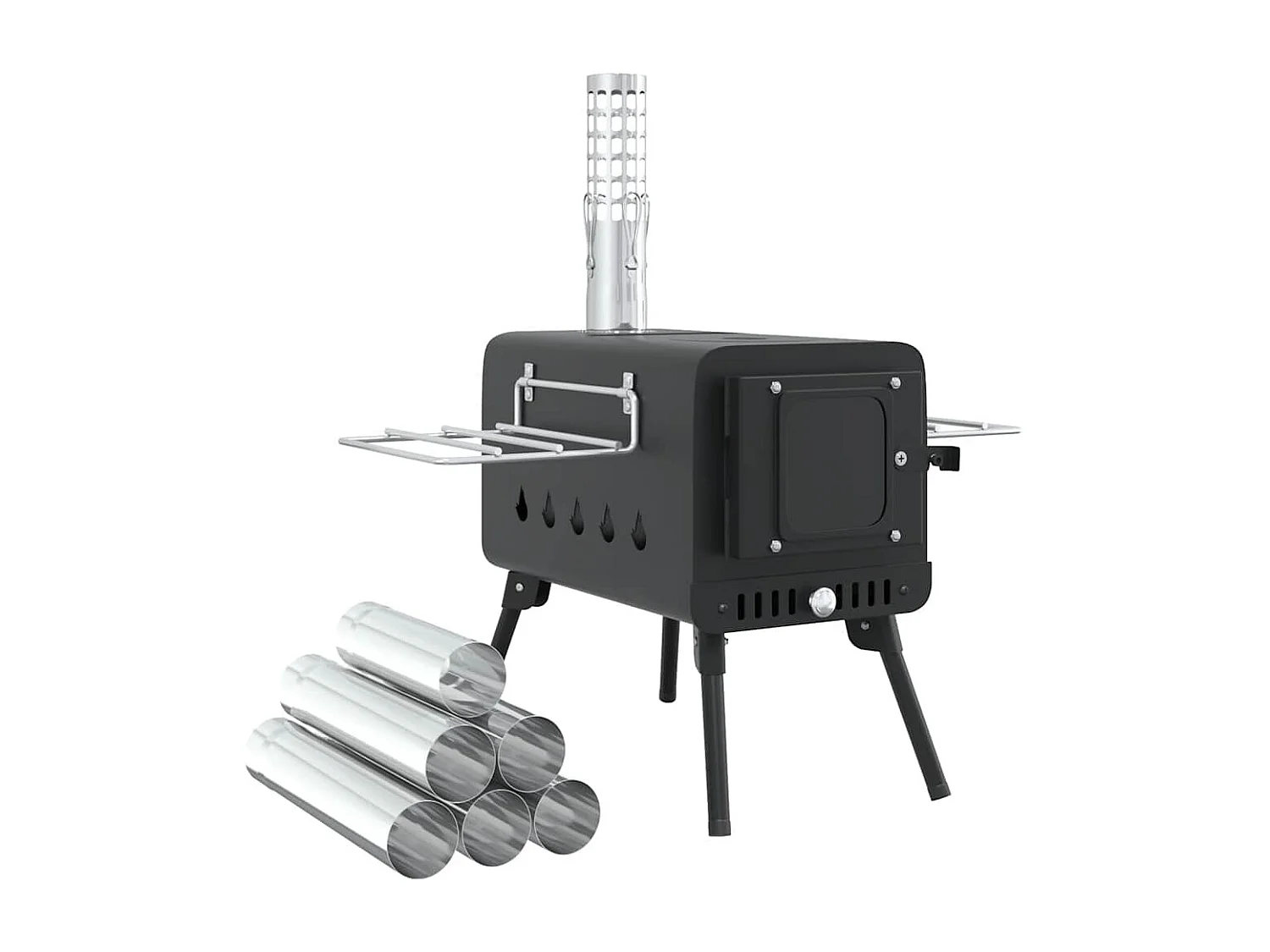 Zeltofen Holz mit Rauchabzug und Klappbeinen Schwarz Stahl