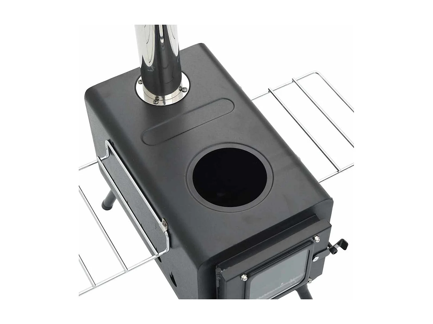 Zeltofen Holz mit Rauchabzug und Klappbeinen Schwarz Stahl