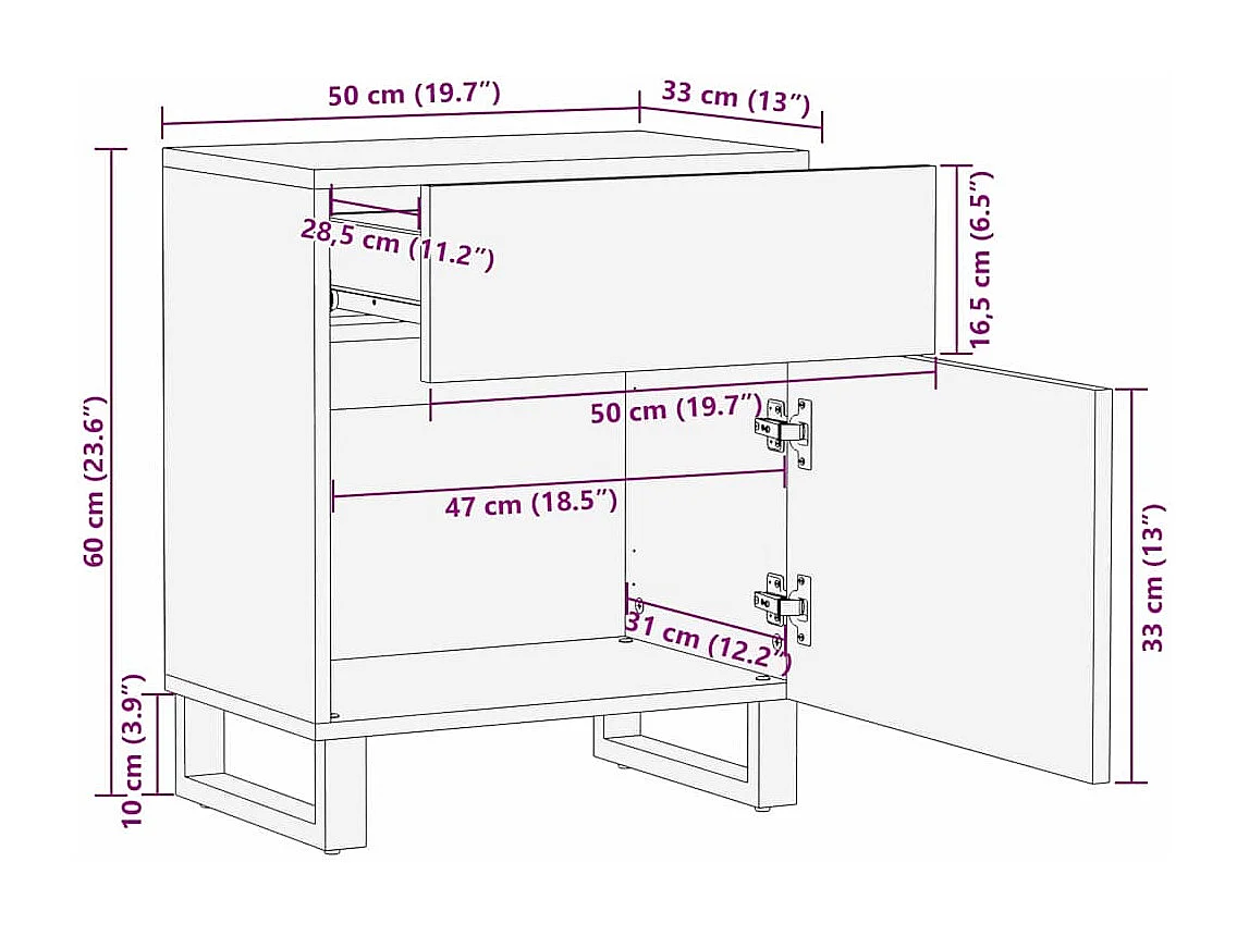 Armario de Noche Marrón 50 x 33 x 60 cm madera maciza de mango