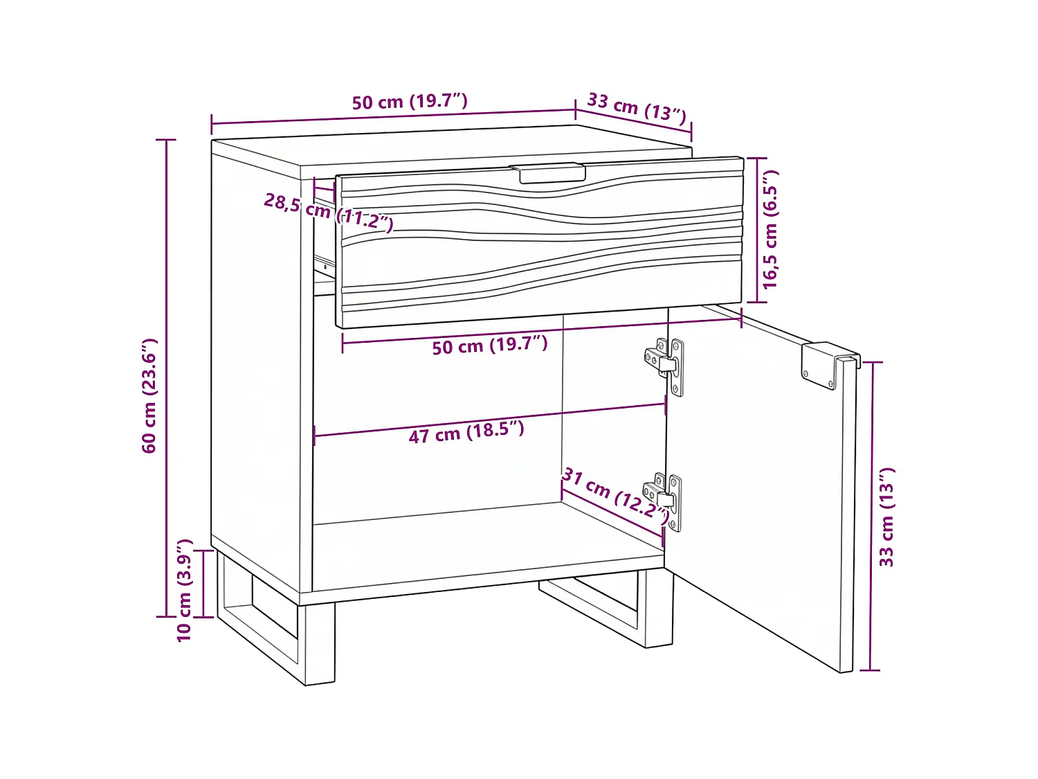 Nachttisch Natur 50 x 33 x 60 cm Holzwerkstoff