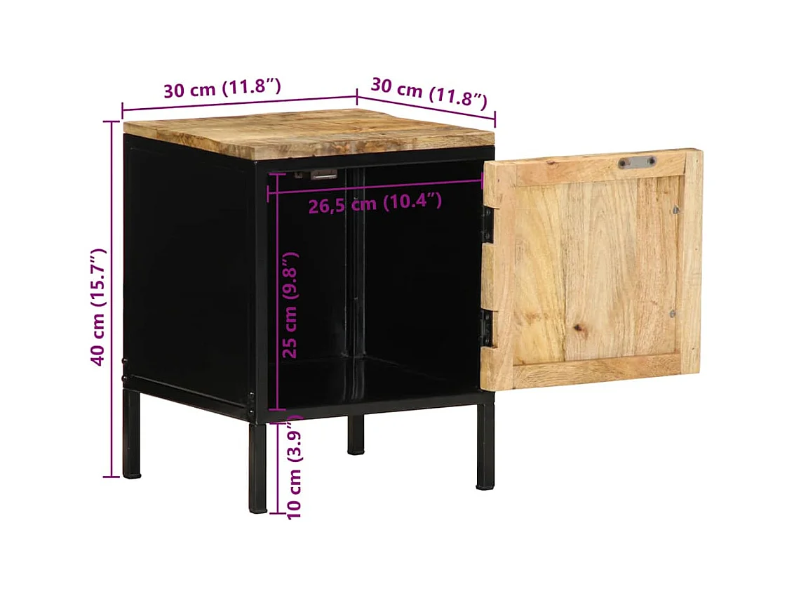 Nachttisch Braun und Schwarz 30 x 30 x 40 cm Massivholz Mango