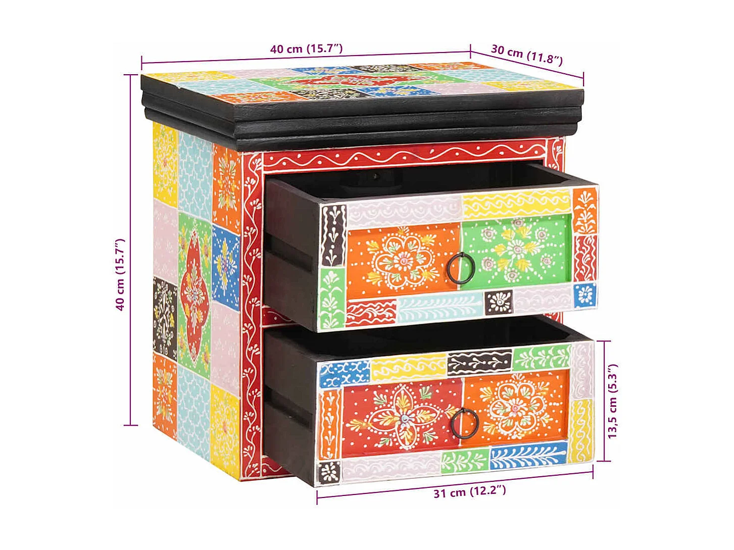 Nachttisch Mehrfarbig 40 x 30 x 40 cm Massivholz Mango