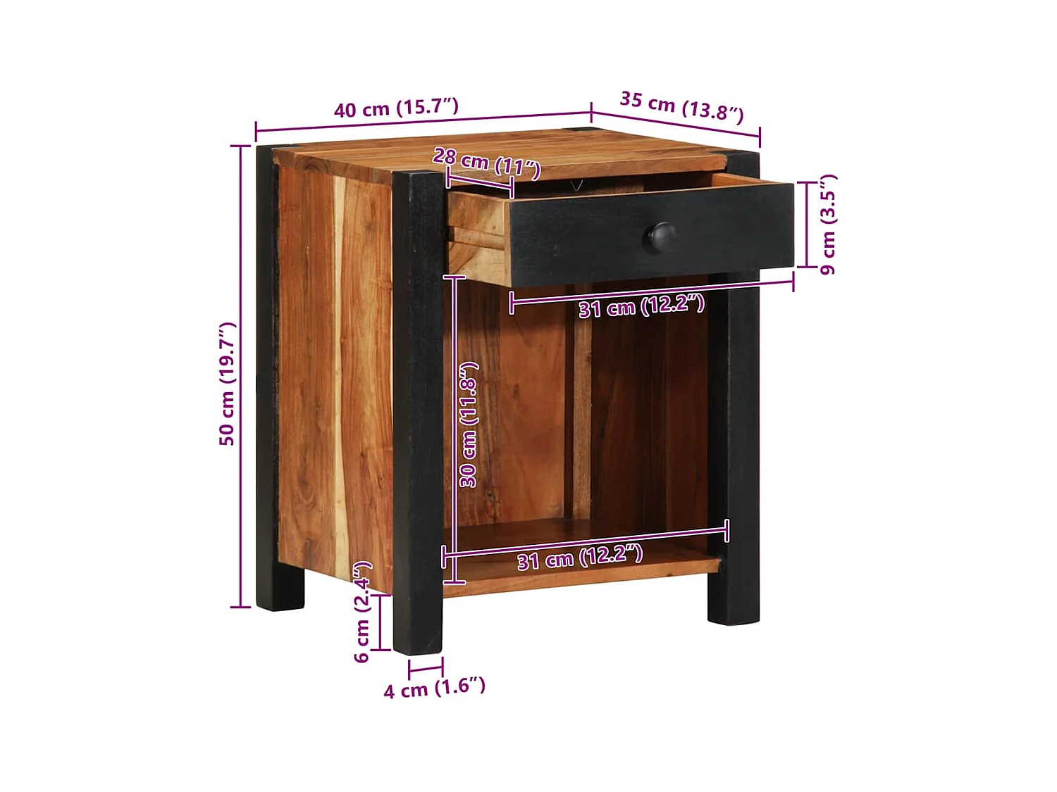 Nachttisch Braun 40 x 35 x 50 cm Akazie Massivholz
