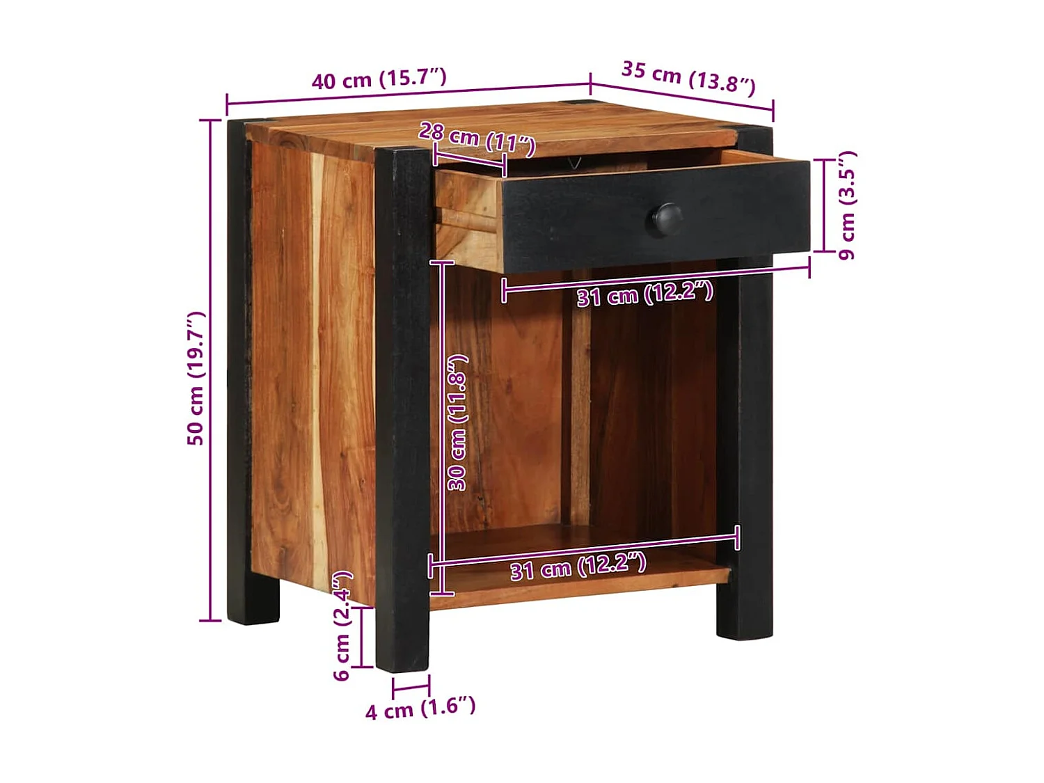 Cabinet de chevet Marron 40 x 35 x 50 cm Bois d'acacia massif