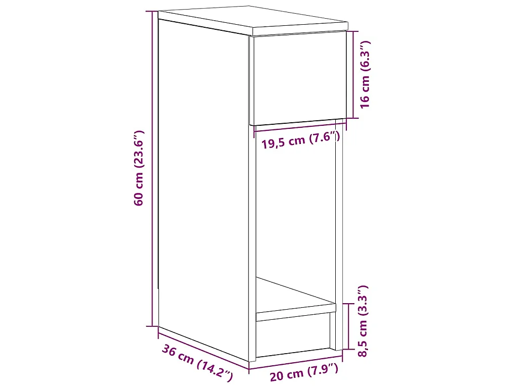 Comodini con Cassetto 2 pz Bianco 20x36x60 cm