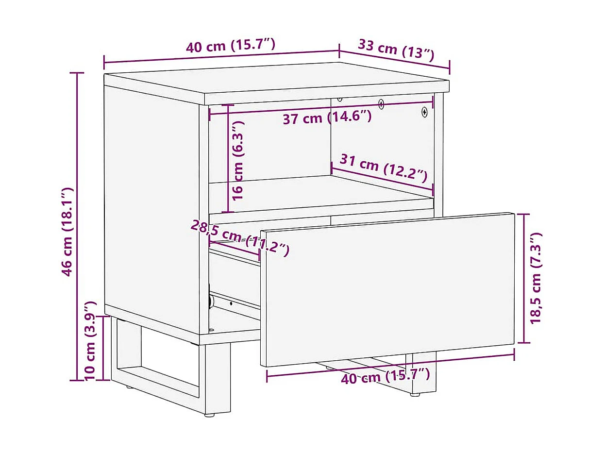 Nachtkastje met lade 2 pcs Walnotenhout 40 x 33 x 46 cm