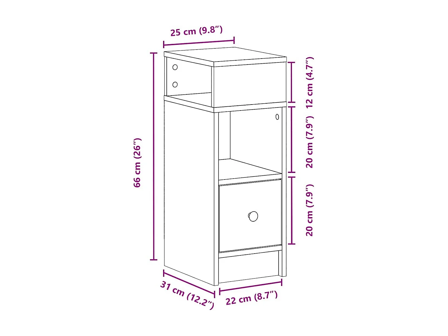 Mesa de cabeceira com gaveta 25x31x66 cm carvalho sonoma