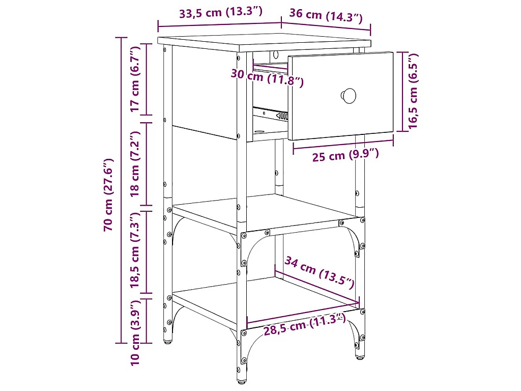 Armadio da Notte Marrone 33.5 x 36 x 70 cm Legno ingegnerizzato