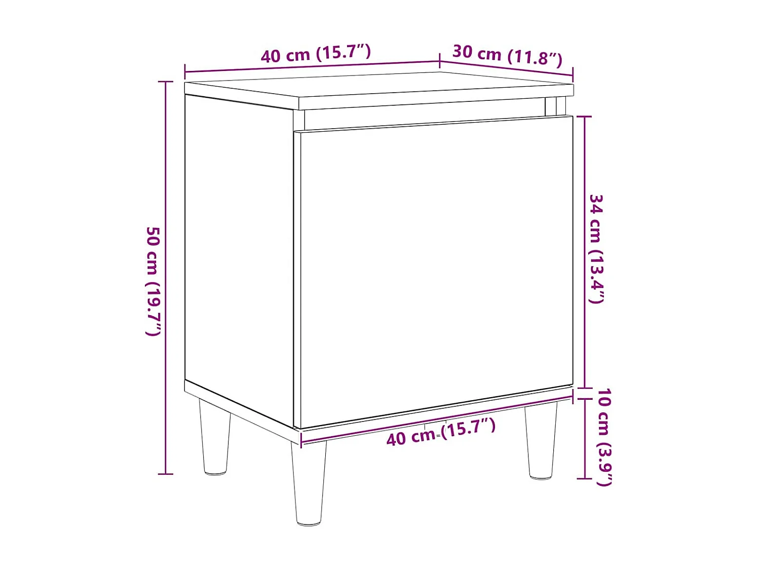 Nachttisch Schwarz Eichen-Optik 40 x 30 x 50 cm Holzwerkstoff