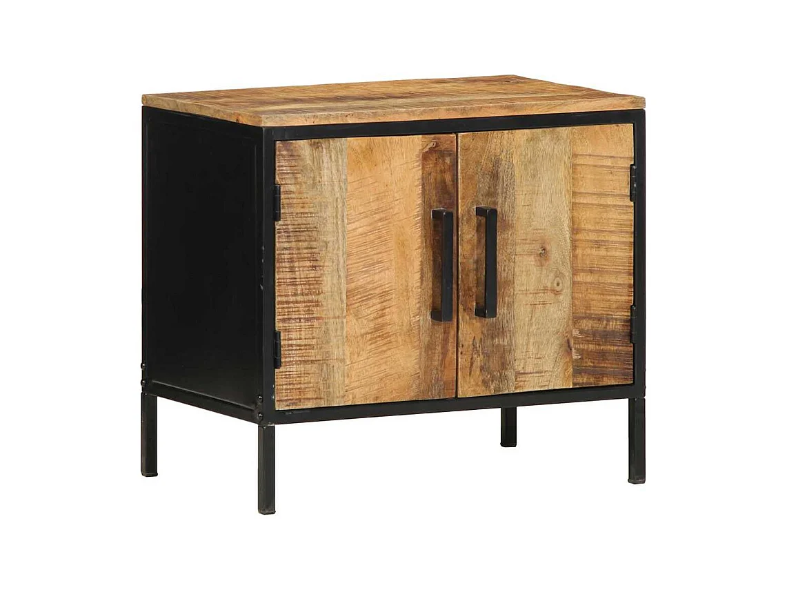 Nachttisch Braun und Schwarz 50 x 30 x 45 cm massives Mangoholz