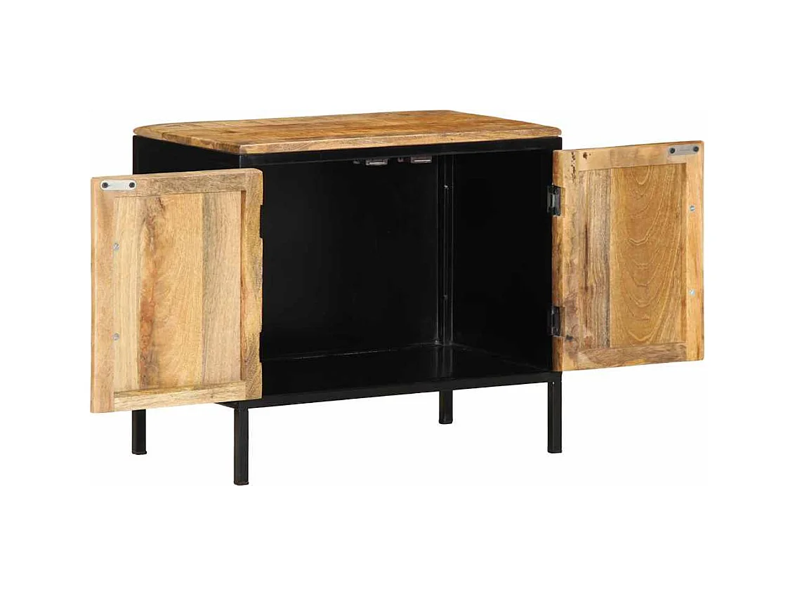 Nachttisch Braun und Schwarz 50 x 30 x 45 cm massives Mangoholz