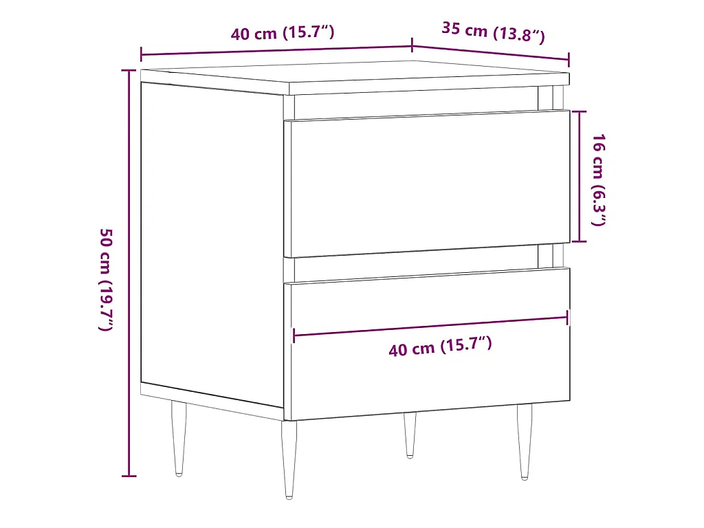 Cabinet de chevet Chêne noir 40 x 35 x 50 cm Bois d'ingénierie