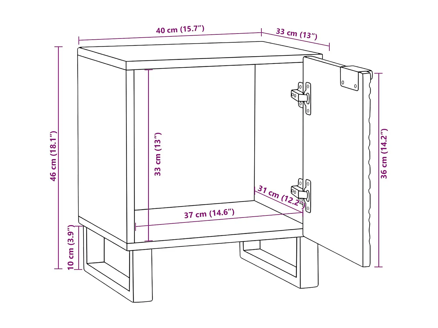 Cabinet de chevet Noyer 40 x 33 x 46 cm Bois d'acacia massif