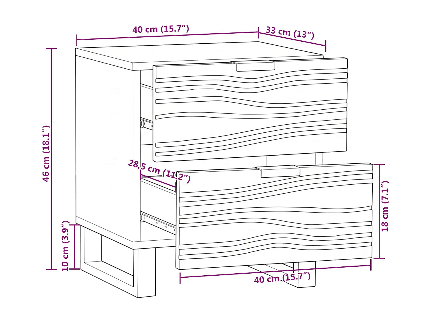Cabinet de chevet avec tiroir 2 pcs Noyer 40 x 33 x 46 cm