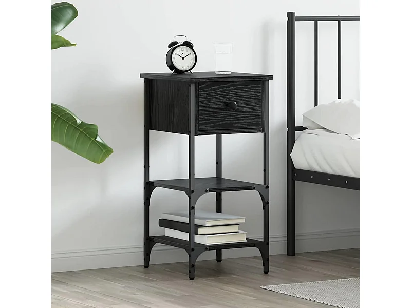 Mobiletto da Notte con cassetto Rovere nero 34 x 36 x 70 cm