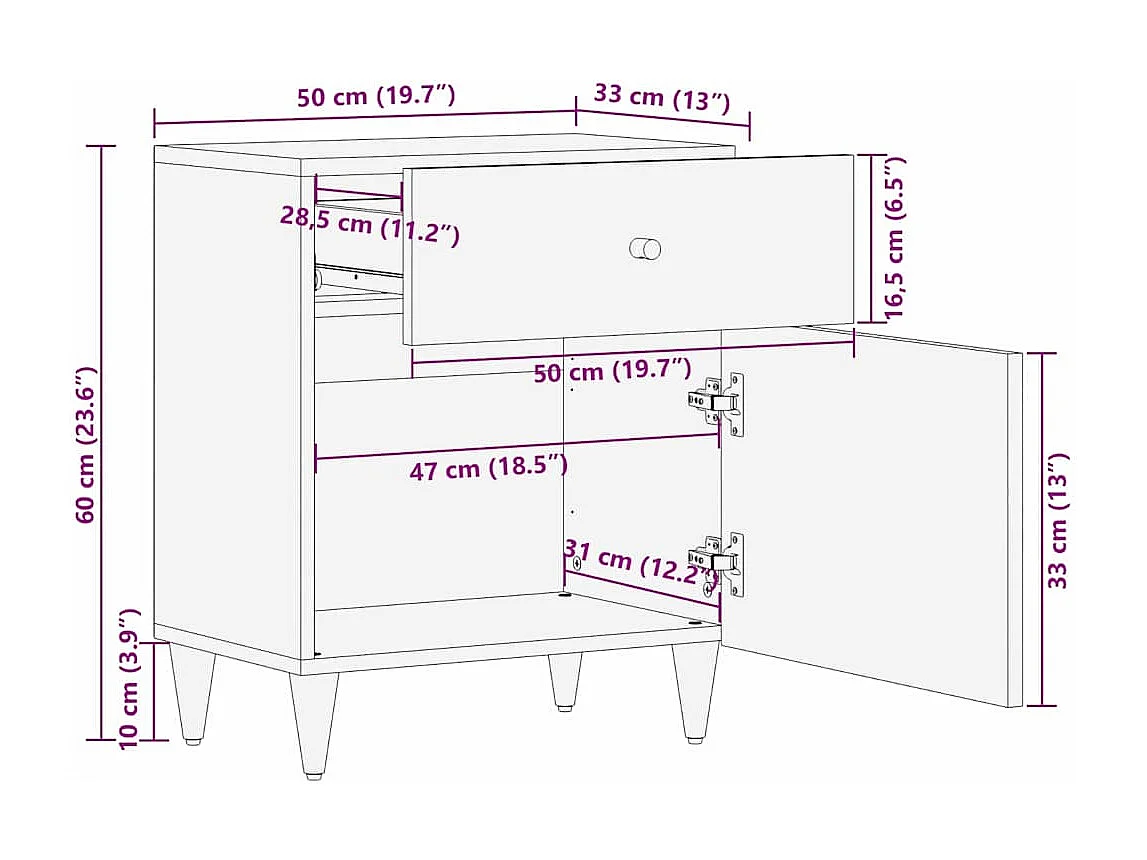 Cabinet de chevet avec tiroir marron miel 50 x 33 x 60 cm