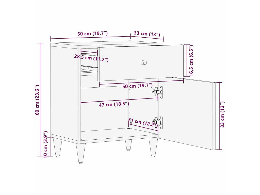 Mesa de cabeceira com porta Marrom mel 50 x 33 x 60 cm