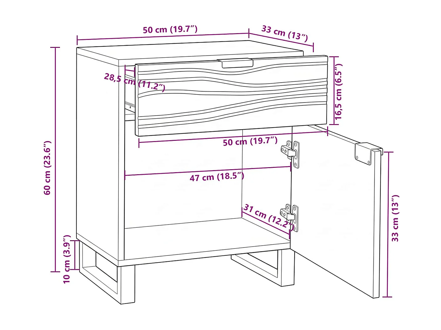 Cabinet de chevet Noyer 50 x 33 x 60 cm Bois d'acacia massif