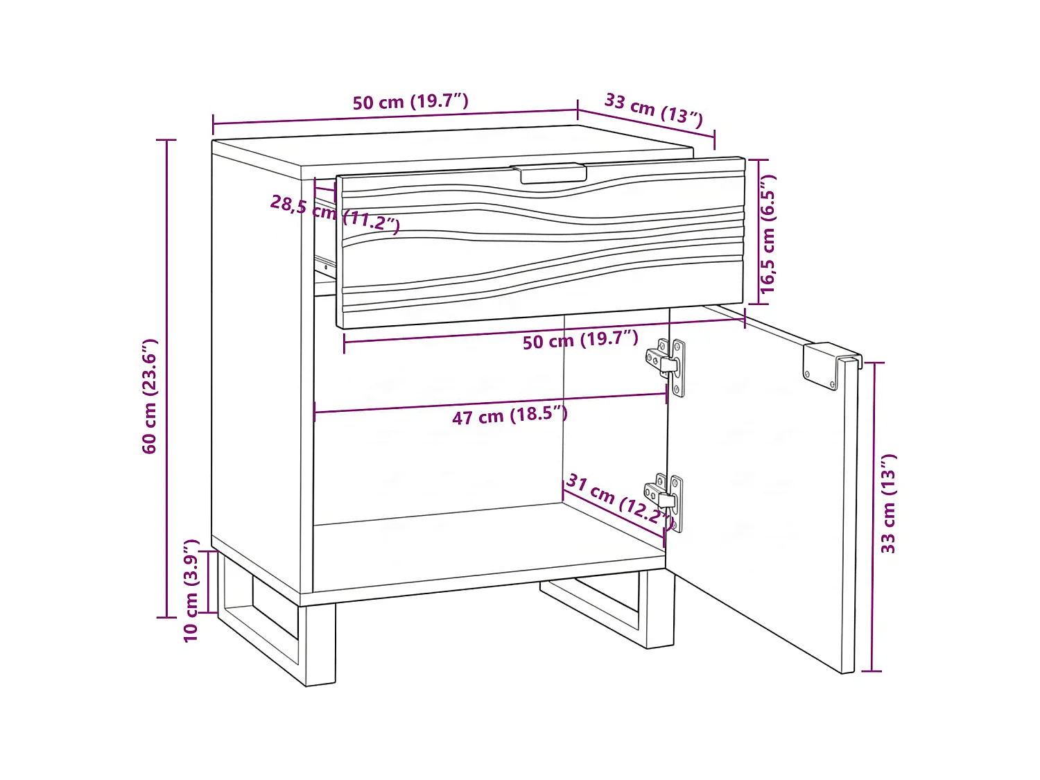 Nachttisch Walnuss 50 x 33 x 60 cm Holzwerkstoff
