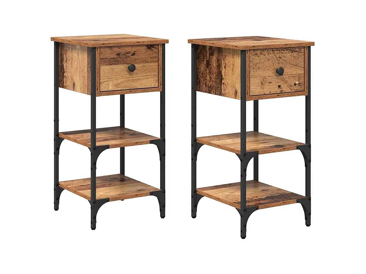 Cabinet de Chevet avec tiroir 2 pcs Bois ancien 34 x 36 x 70 cm