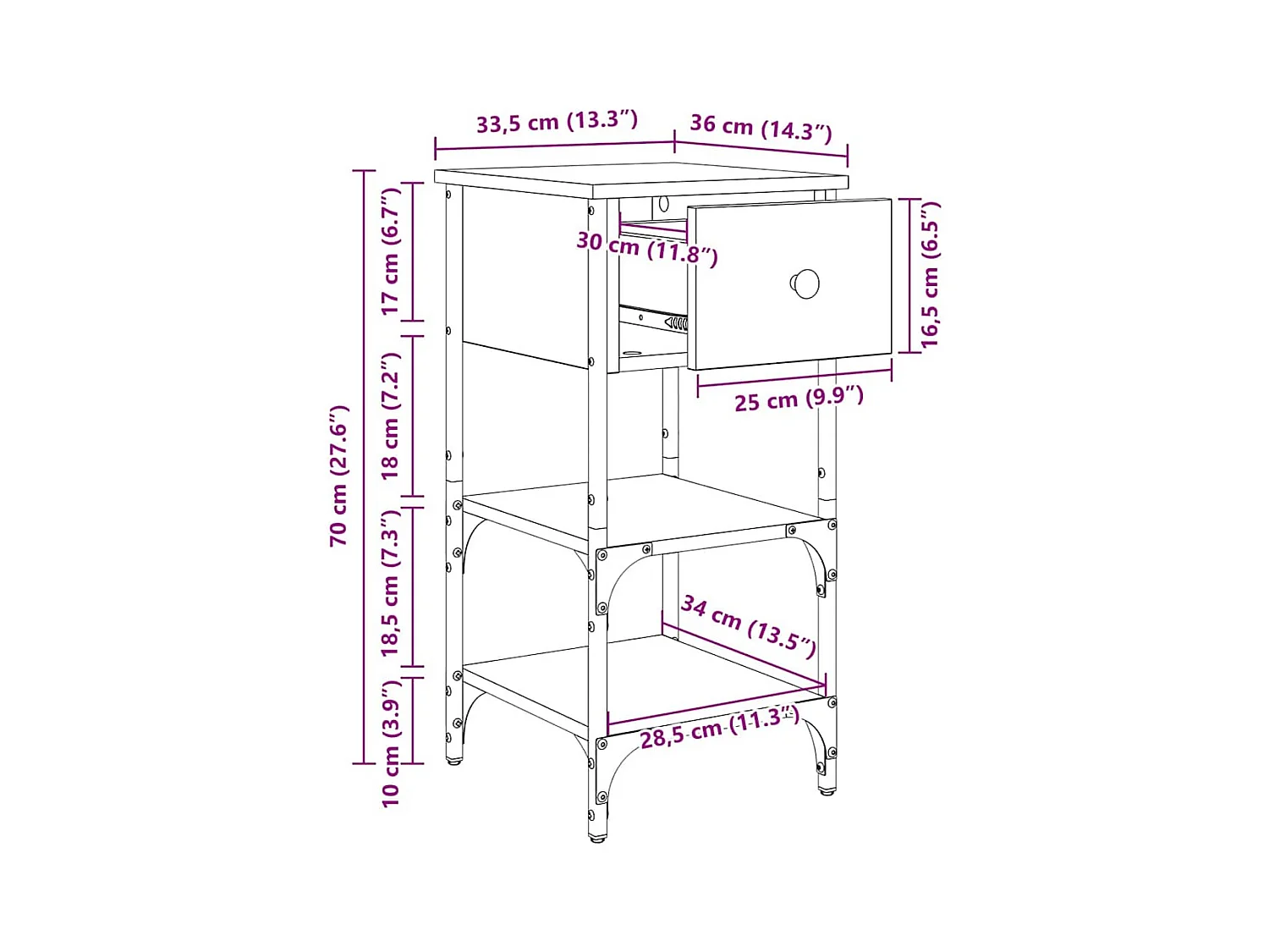 Cabinet de Chevet avec tiroir 2 pcs Bois ancien 34 x 36 x 70 cm