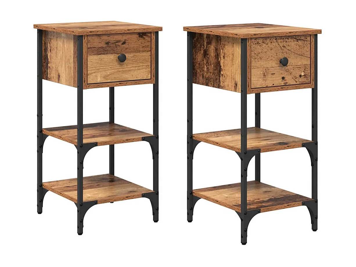 Cabinet de Chevet avec tiroir 2 pcs Bois ancien 34 x 36 x 70 cm