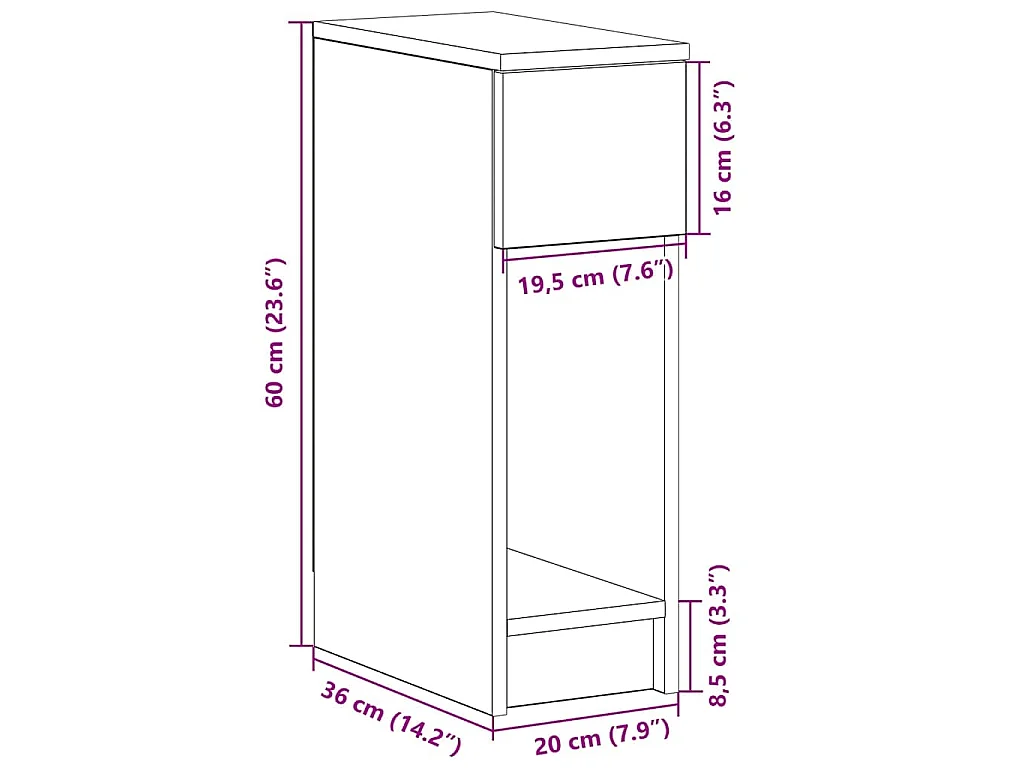 Mesa de cabeceira com gaveta 20x36x60 cm carvalho sonoma