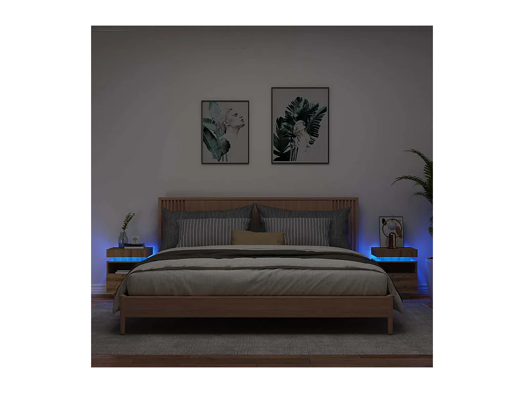 Armoires de chevet avec lumières LED 2 pcs chêne artisanal