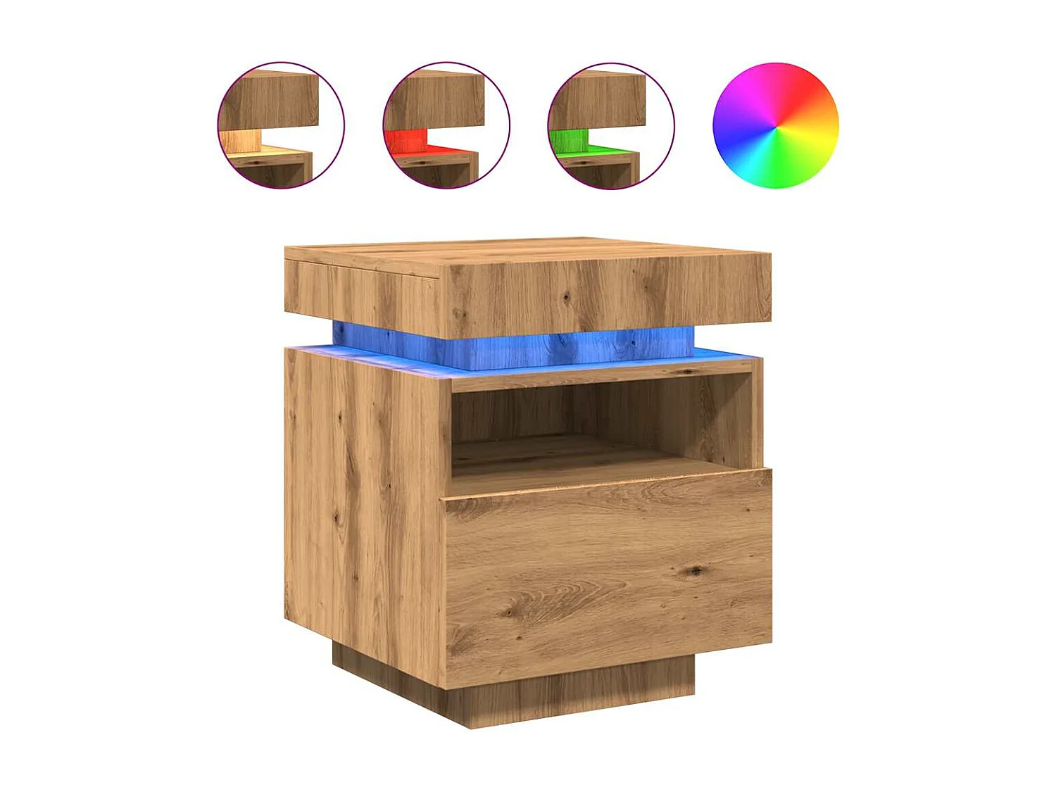 Mesas cabeceira c/luzes LED 2pc 40x39x48,5cm carvalho artisiano