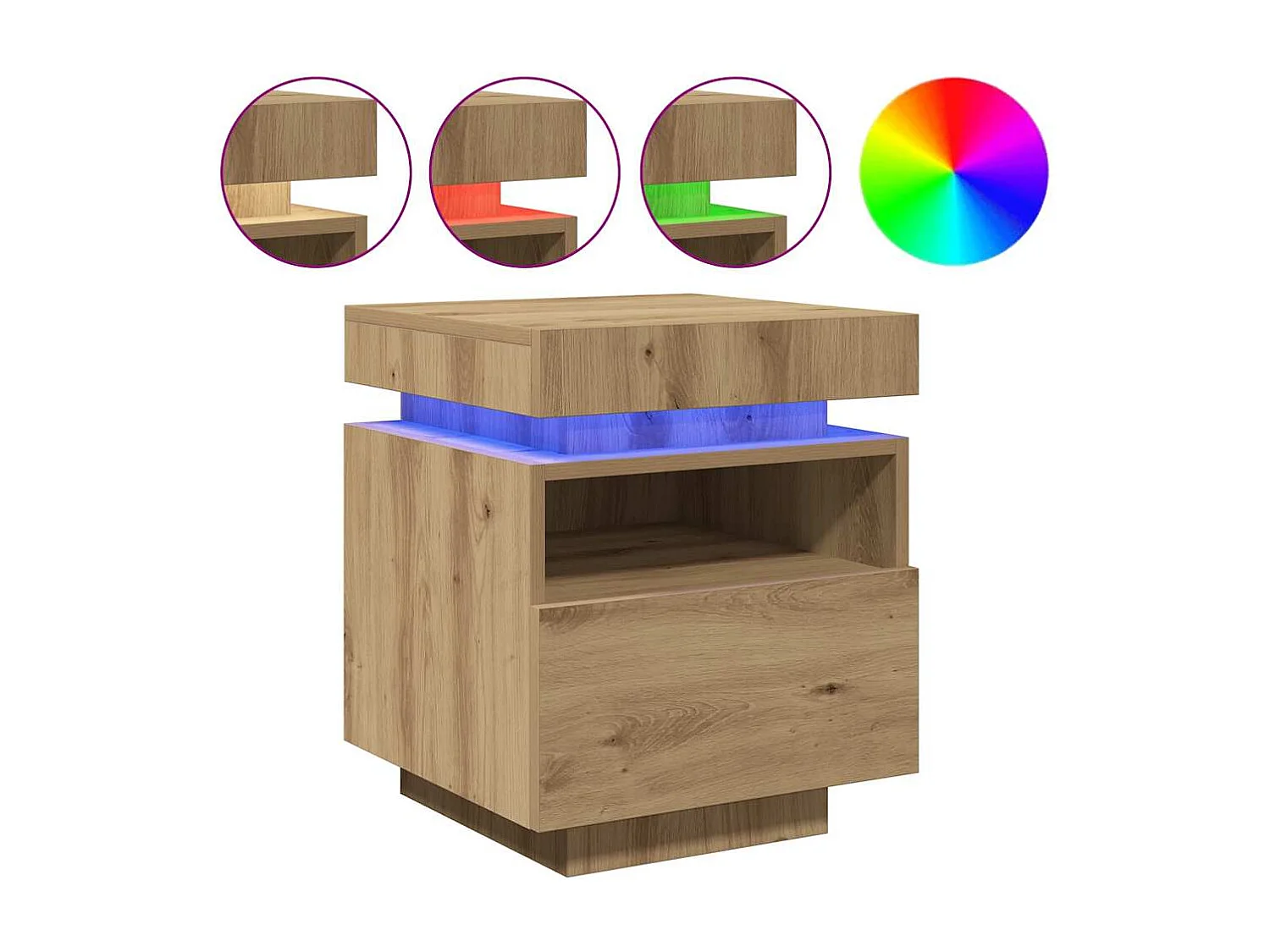 Comodini con Luci LED 2pz Rovere Artigianale 40x39x48,5 cm