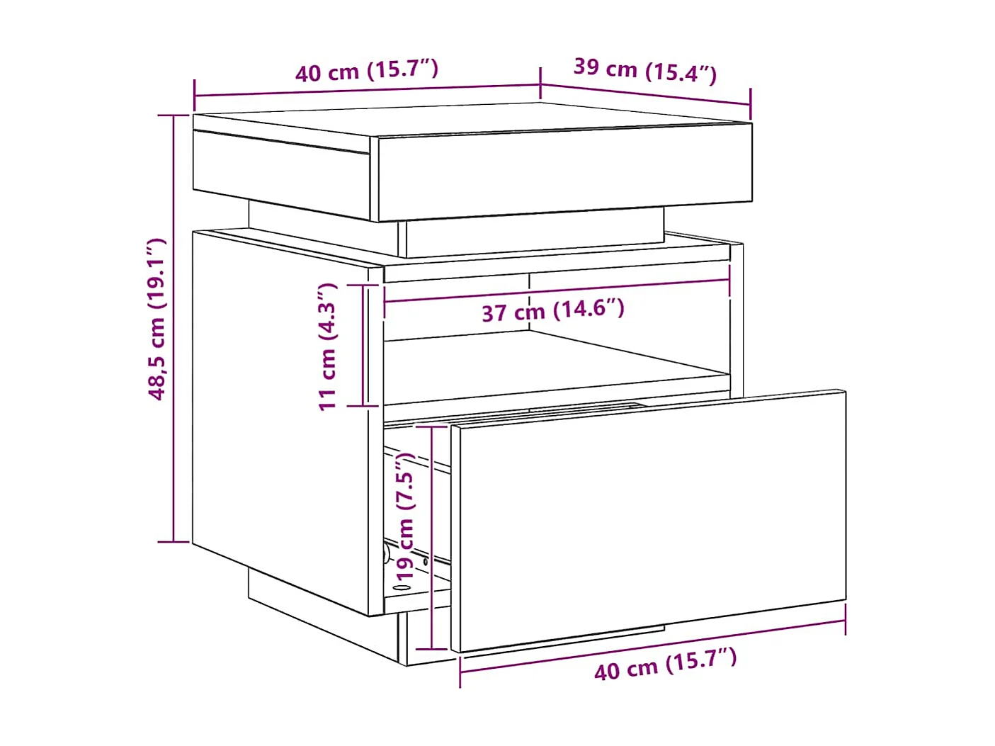 Comodini con Luci LED 2pz Rovere Artigianale 40x39x48,5 cm