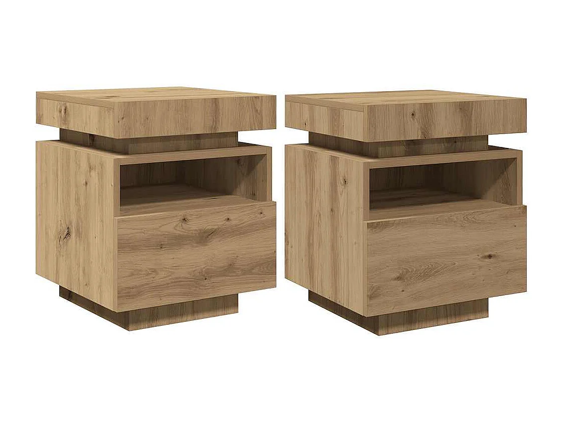 Comodini con Luci LED 2pz Rovere Artigianale 40x39x48,5 cm
