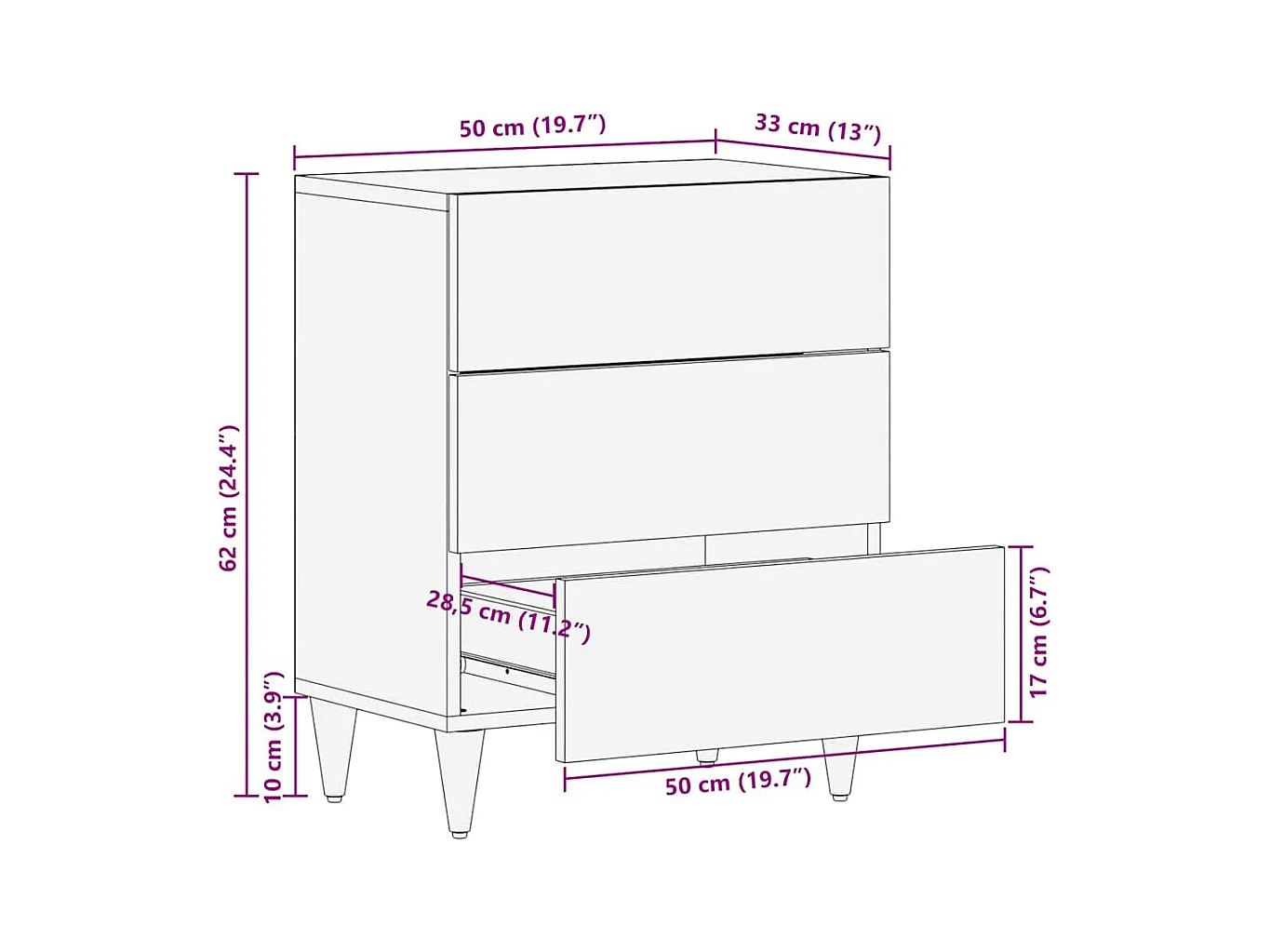 Cabinet de chevet avec tiroir marron miel 50 x 33 x 62 cm