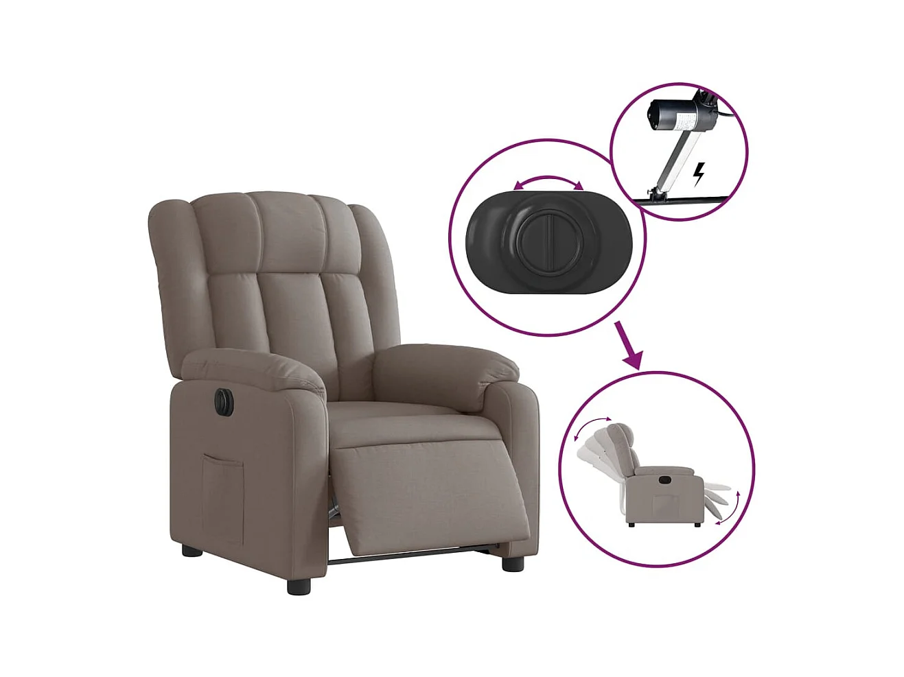 Fauteuil inclinable électrique Taupe Tissu
