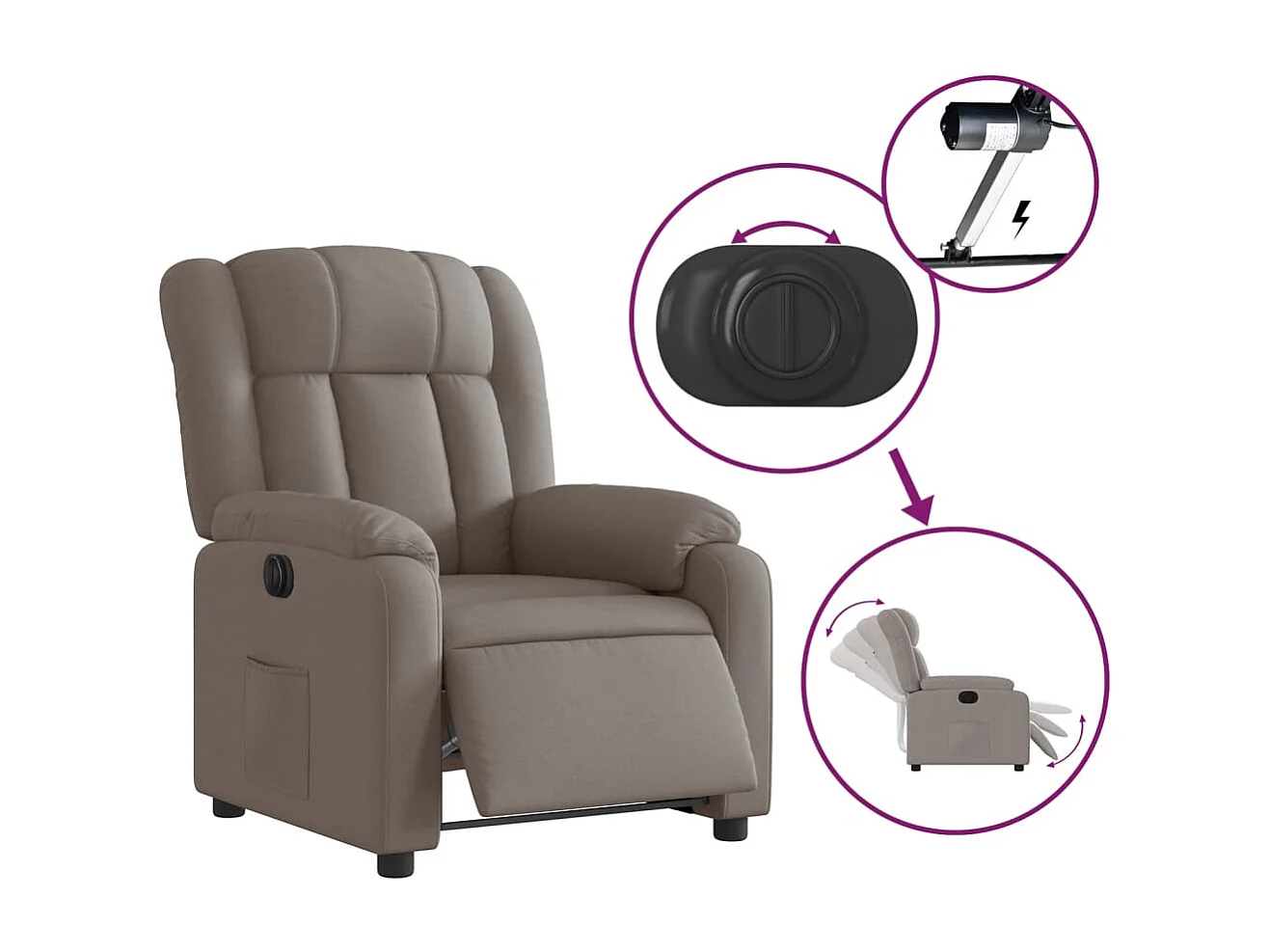 Fauteuil inclinable électrique Taupe Tissu